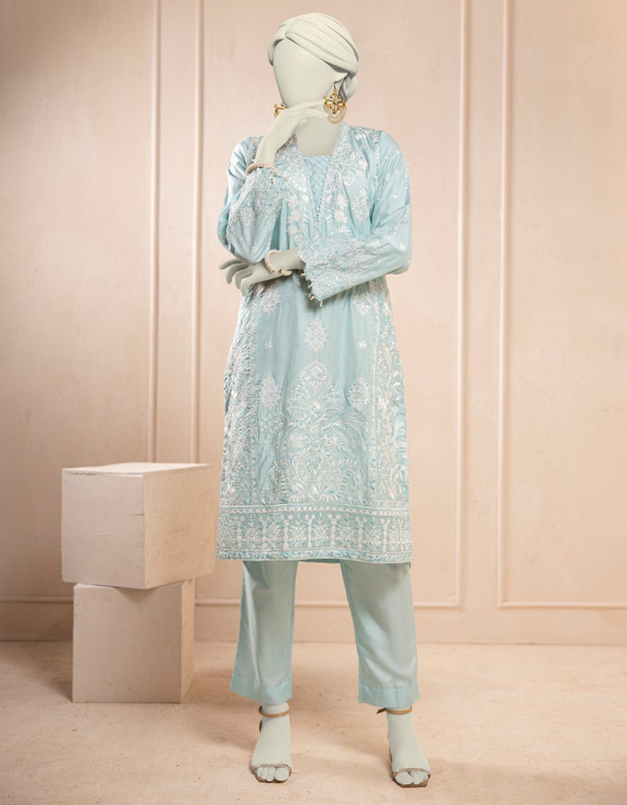 ICE BLUE RAW SILK 2PC STITCHED