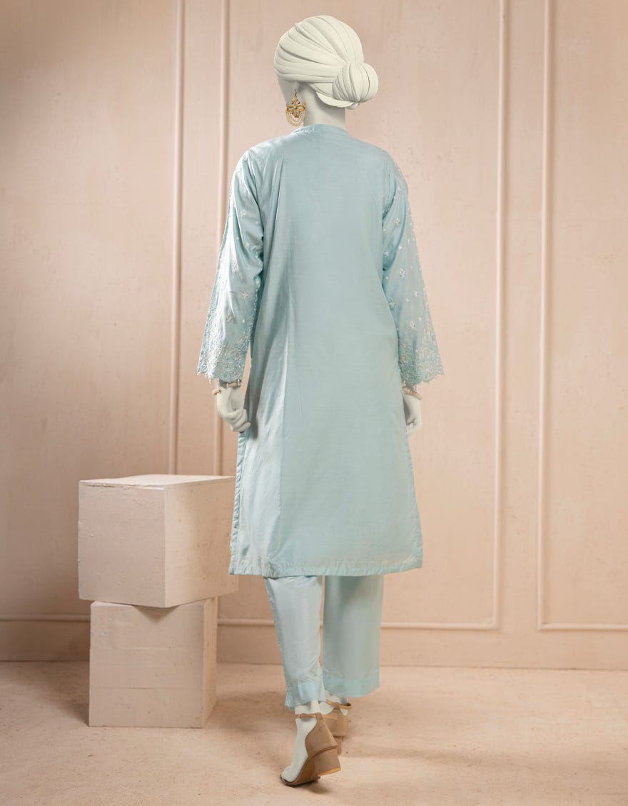 ICE BLUE RAW SILK 2PC STITCHED