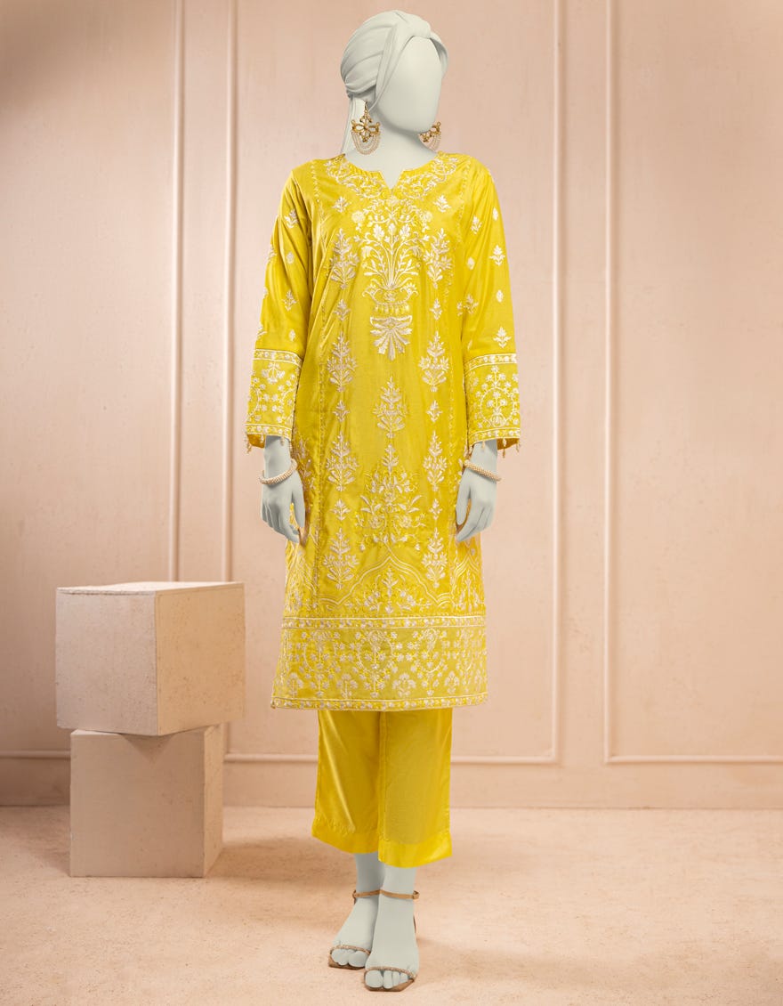 LEMON RAW SILK 2PC STITCHED