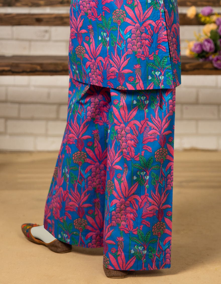 BLUE LAWN PRINTED TROUSERS