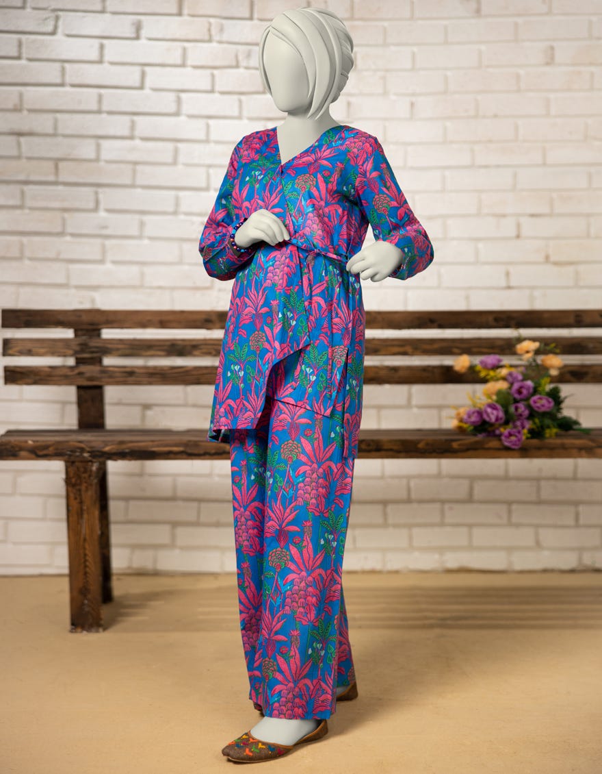 BLUE LAWN PRINTED KURTI