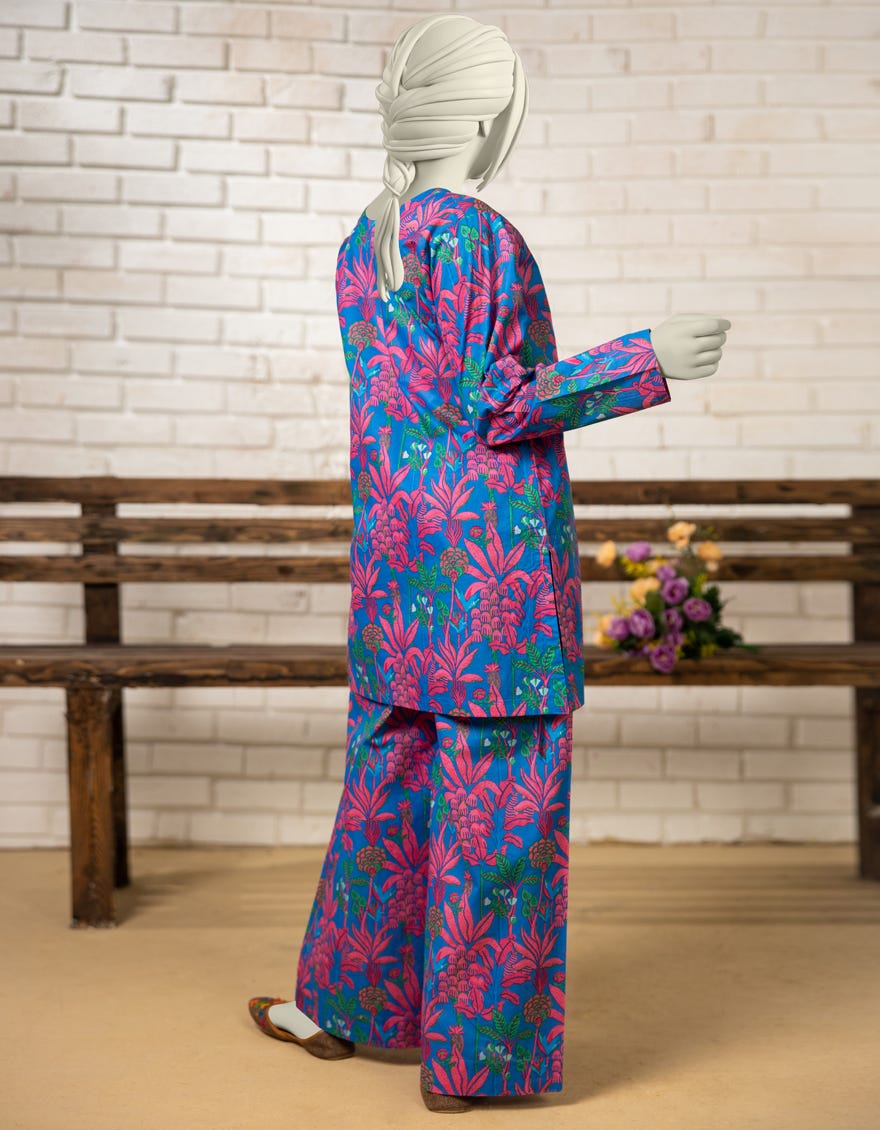 BLUE LAWN PRINTED KURTI