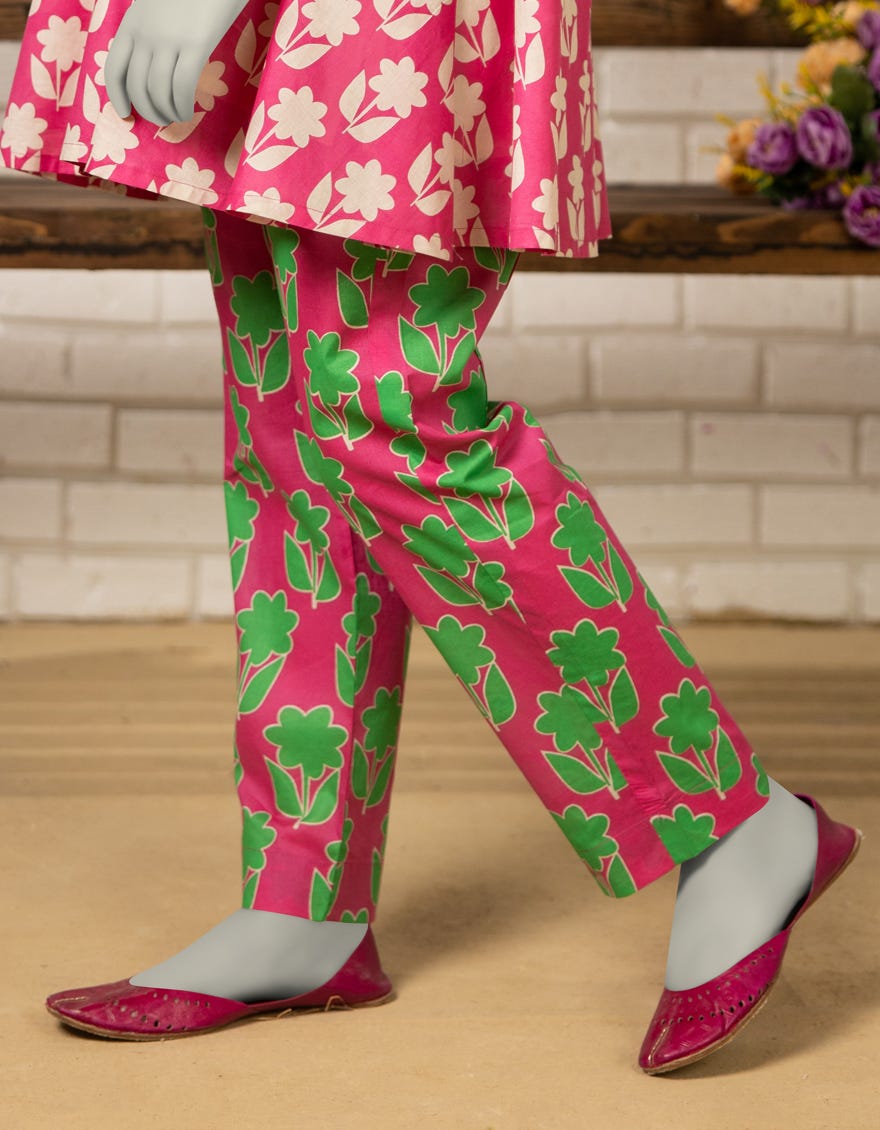 PINK LAWN PRINTED TROUSERS