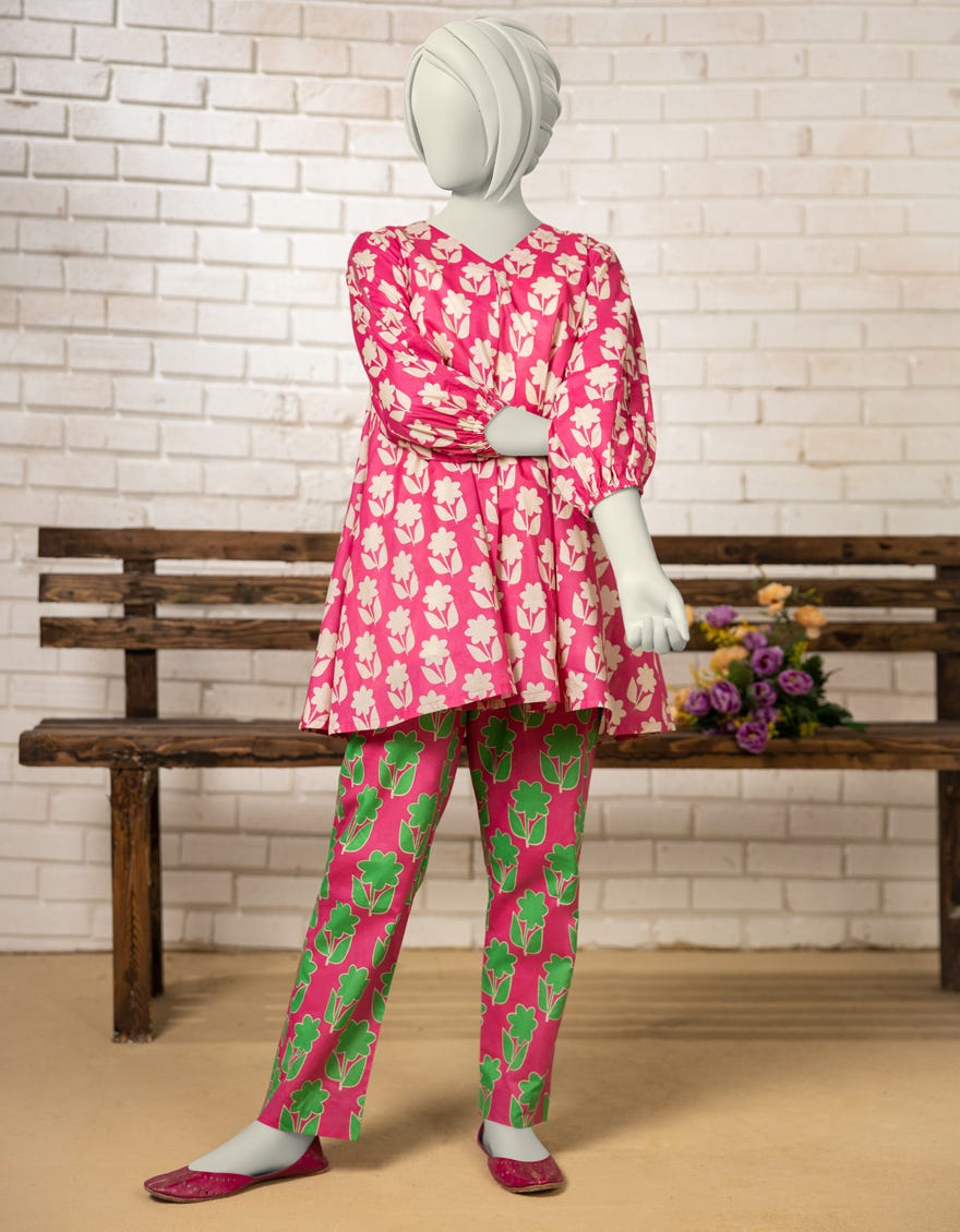 PINK LAWN PRINTED KURTI