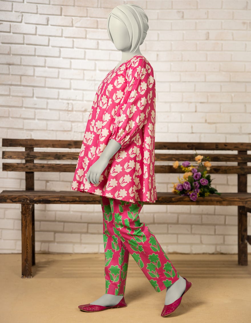 PINK LAWN PRINTED KURTI