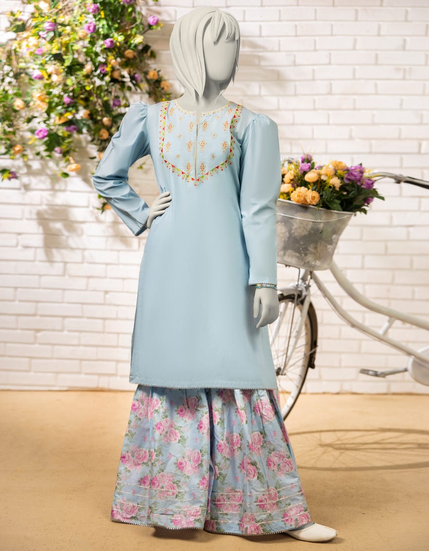BLUE LAWN EMBROIDERED 2PC STITCHED