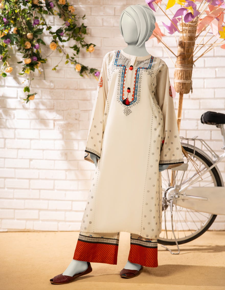 BEIGE LAWN PRINTED 2PC STITCHED