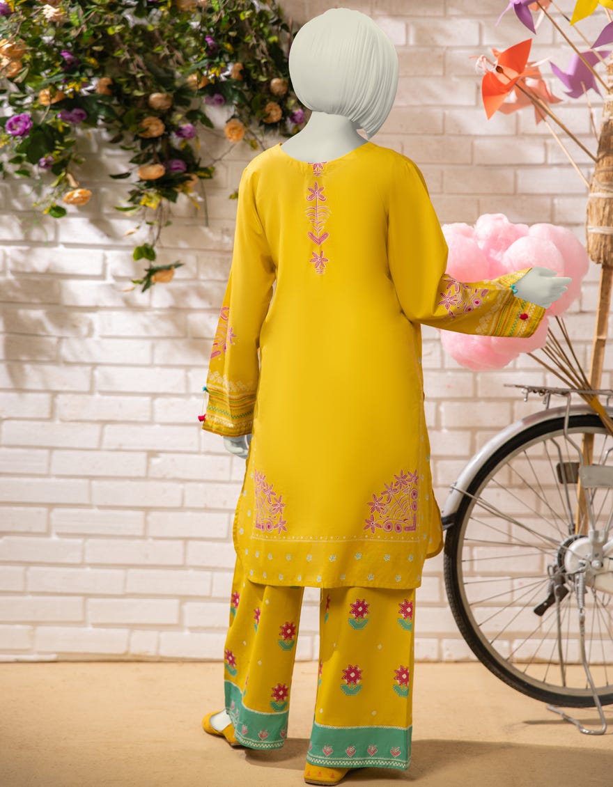 YELLOW LAWN PRINTED 2PC STITCHED