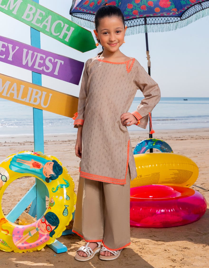 BEIGE DOBBY EMBROIDERED 2PC | JGKL-S-JGST-25-5613