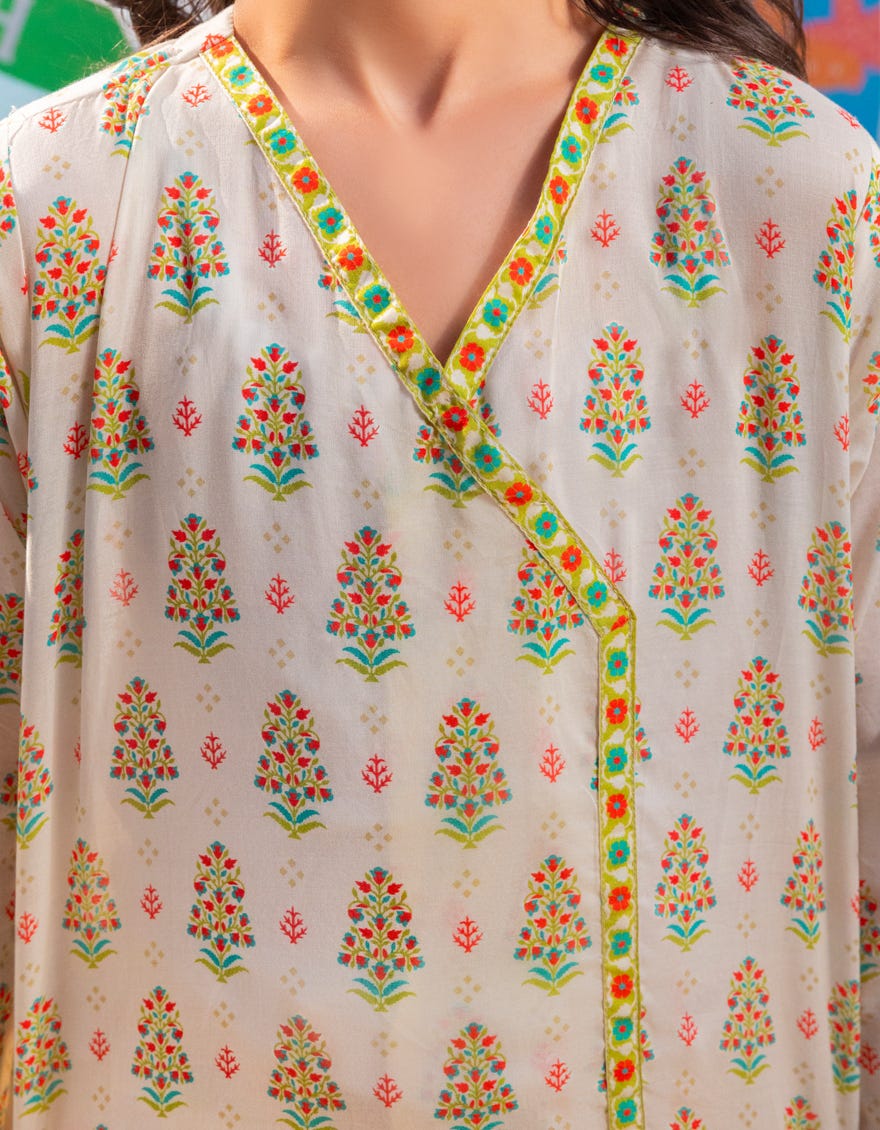 CREAM LAWN PRINTED 2PC | JGKL-S-JGST-25-5640