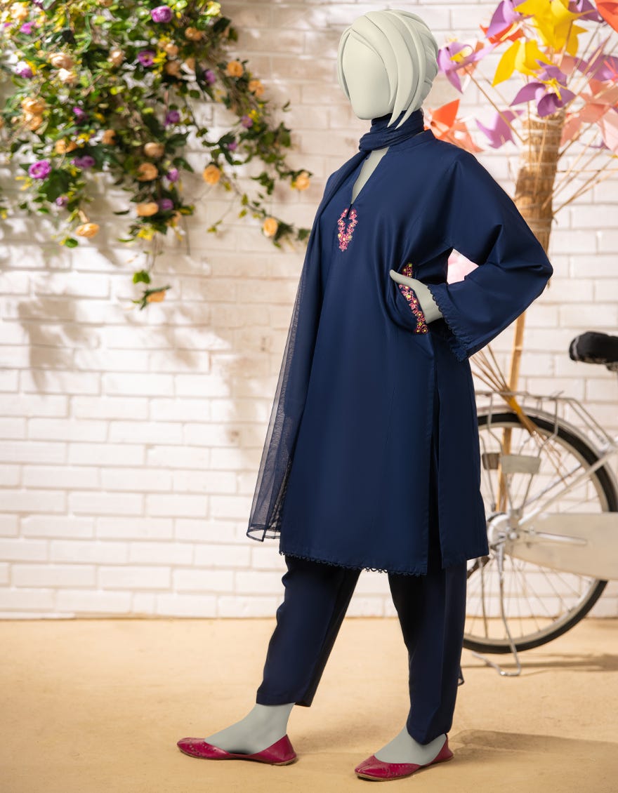 BLUE LAWN EMBROIDERED 3PC STITCHED