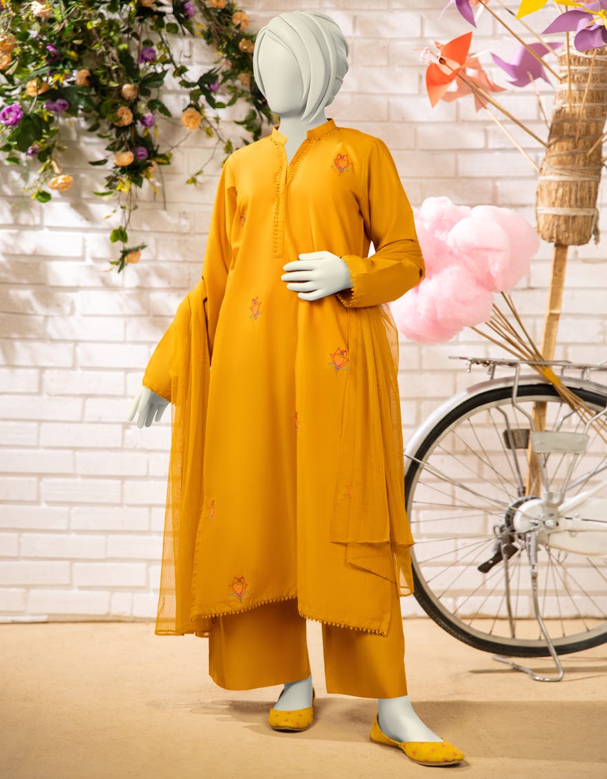 OCHRE LAWN EMBROIDERED 3PC STITCHED