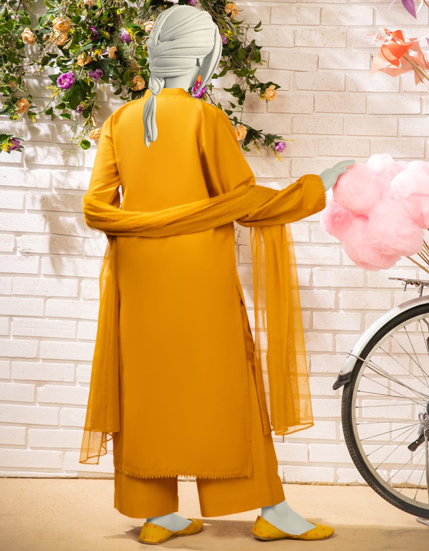 OCHRE LAWN EMBROIDERED 3PC STITCHED