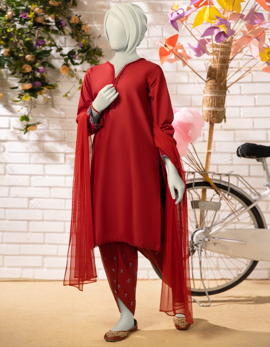 RED LAWN EMBROIDERED 3PC STITCHED