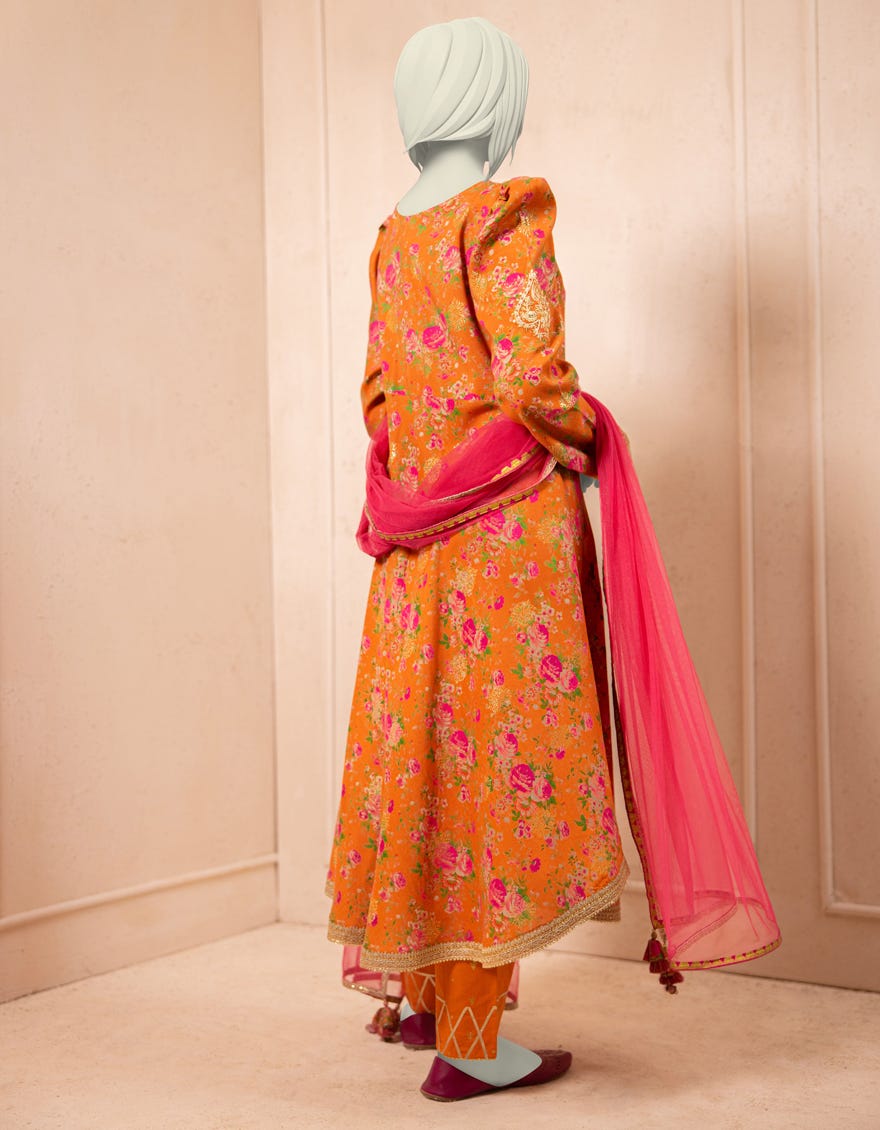 ORANGE DYED EMBROIDERED 3PC STITCHED