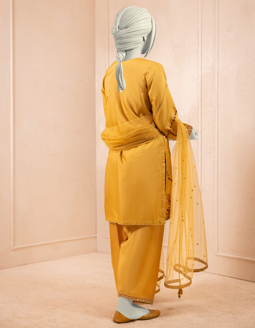 YELLOW RAW SILK EMBROIDERED 3PC STITCHED