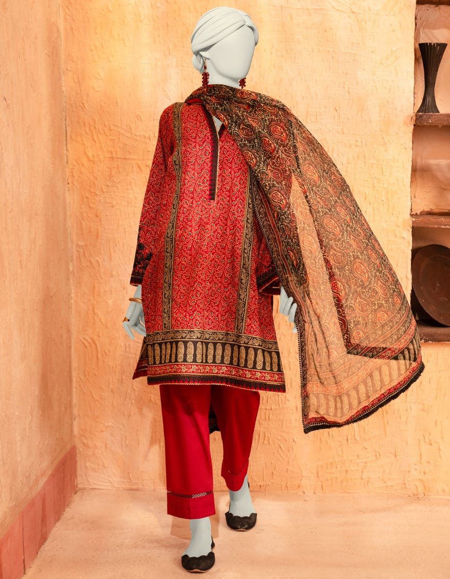 RED LAWN EMBROIDERED UNSTITCHED 3PC