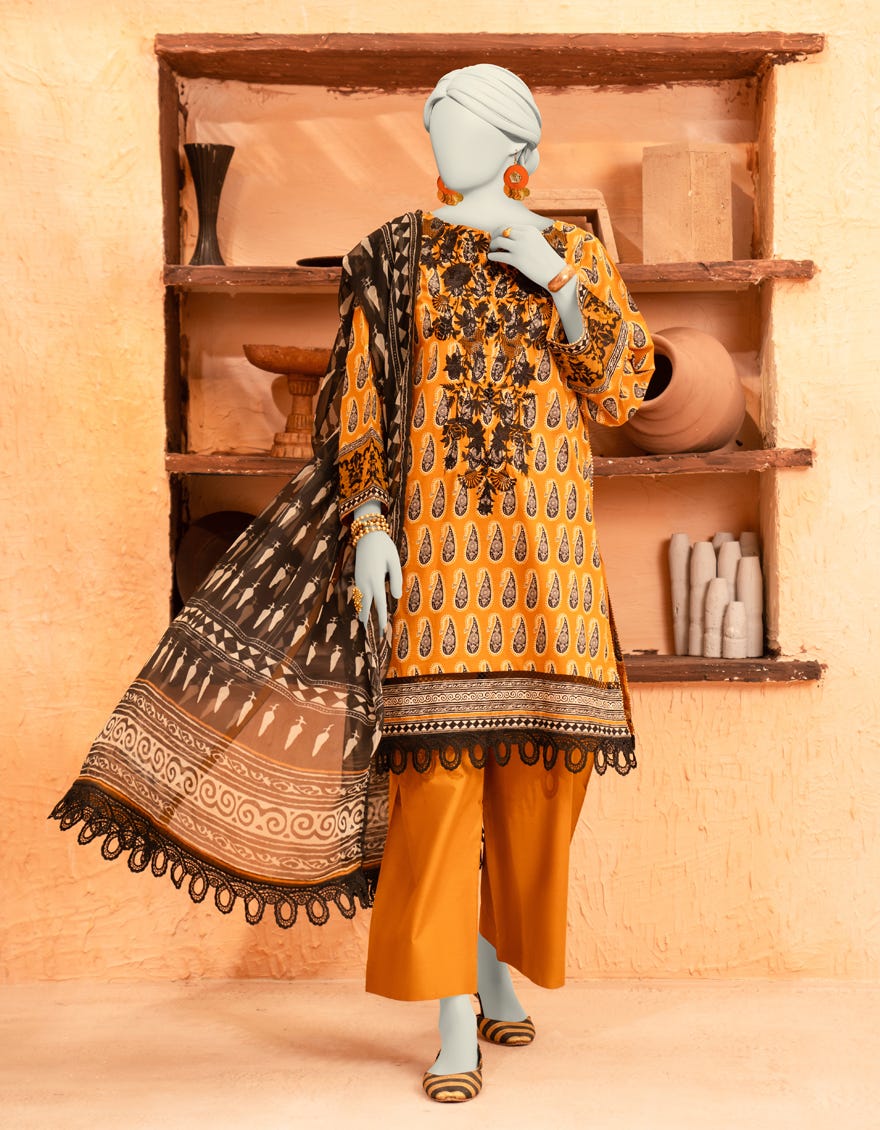 MUSTARD LAWN EMBROIDERED UNSTITCHED 3PC