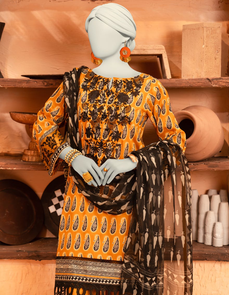 MUSTARD LAWN EMBROIDERED UNSTITCHED 3PC