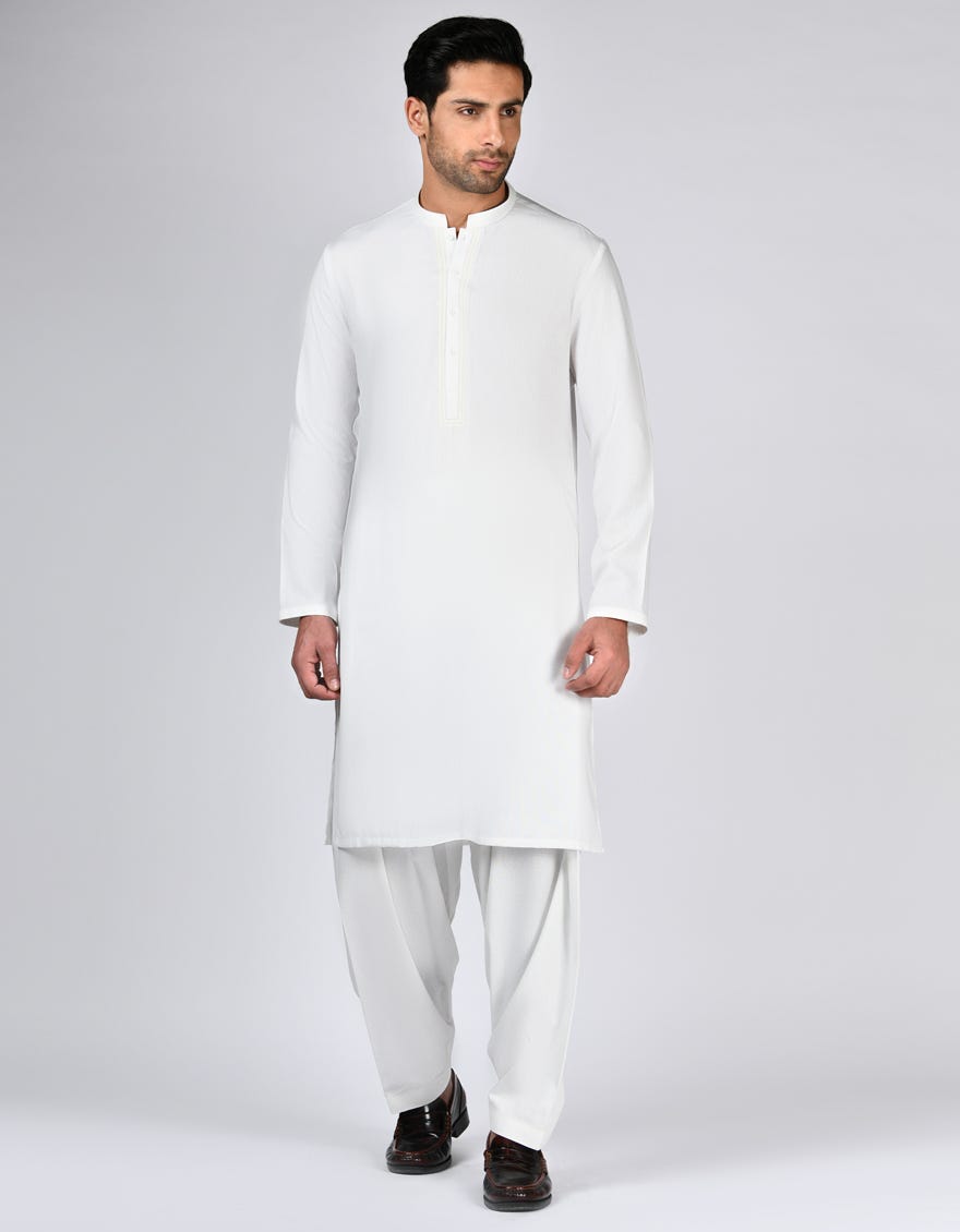 White Unstitched Kameez Shalwar Fabric | Jjms-2560