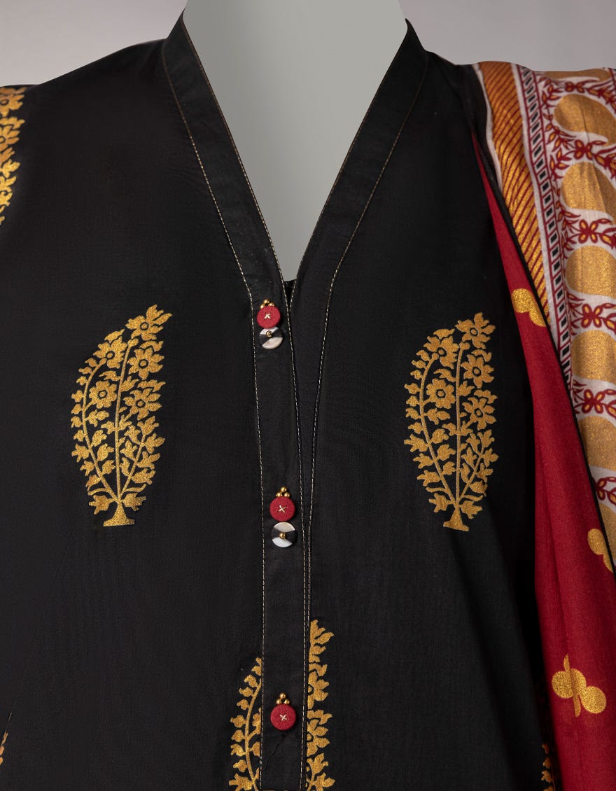 BLACK LAWN PRINTED UNSTITCHED 3PC