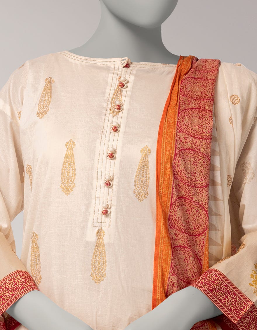 OFF WHITE LAWN PRINTED UNSTITCHED 3PC