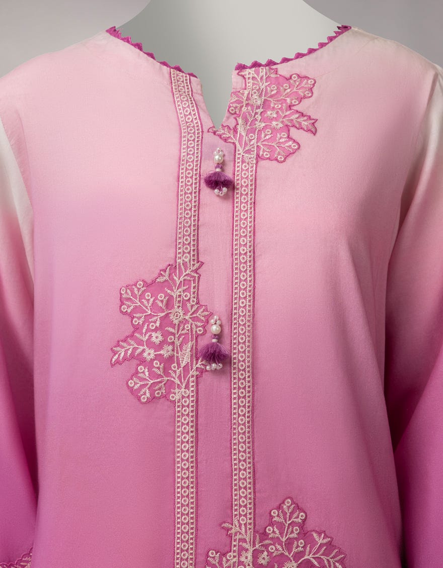 PINK LAWN SCHIFFLI UNSTITCHED 3PC