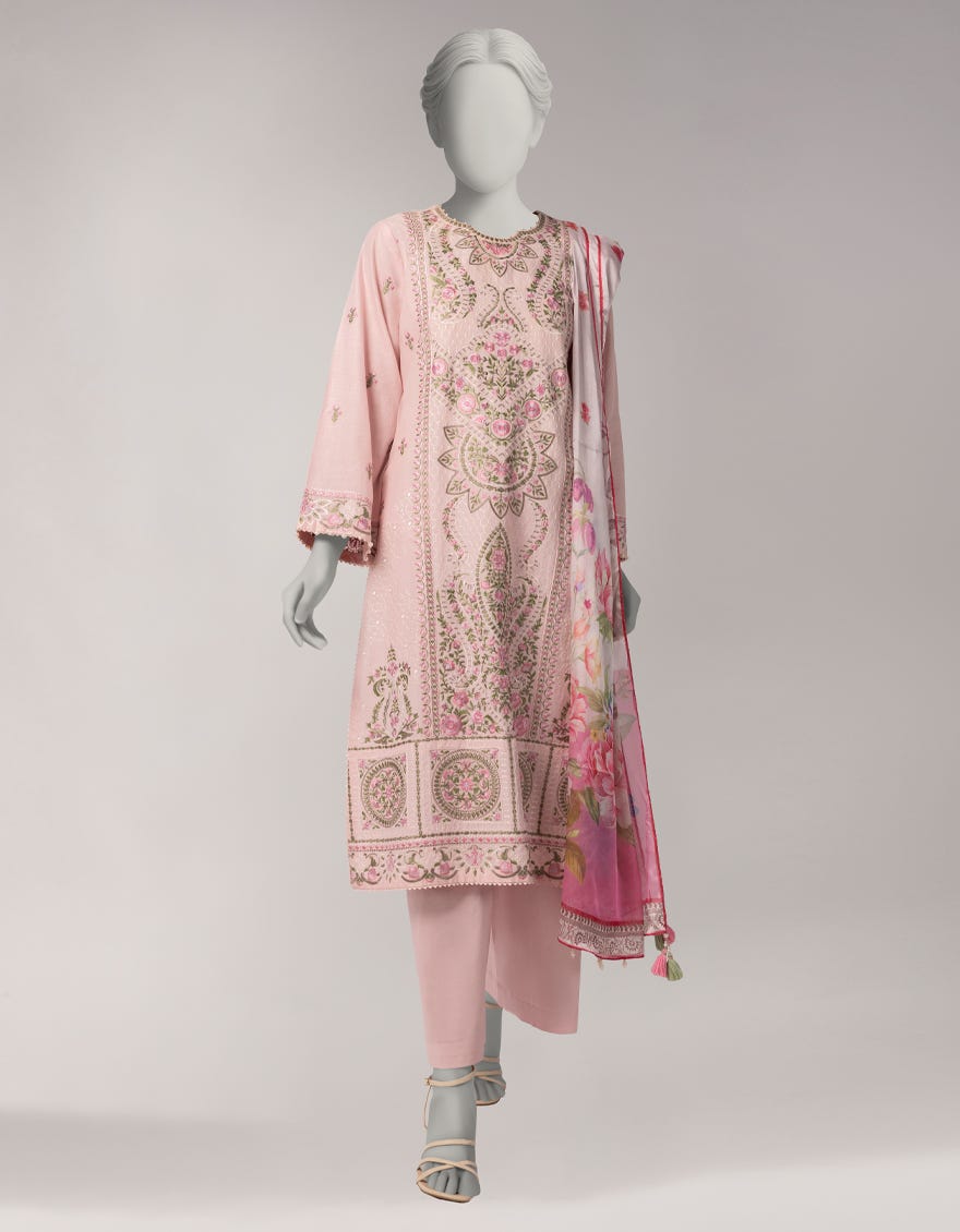 PINK LAWN EMBROIDERED UNSTITCHED 3PC