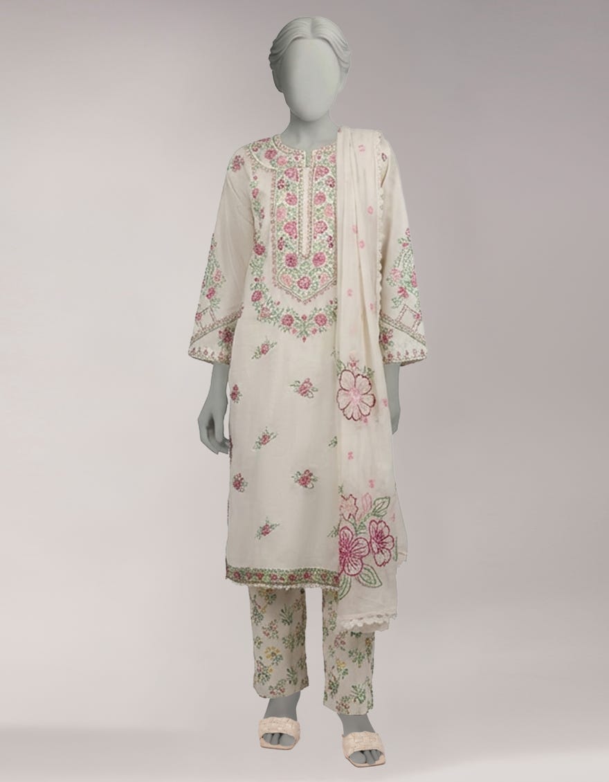 OFF WHITE LAWN EMBROIDERED UNSTITCHED 3PC