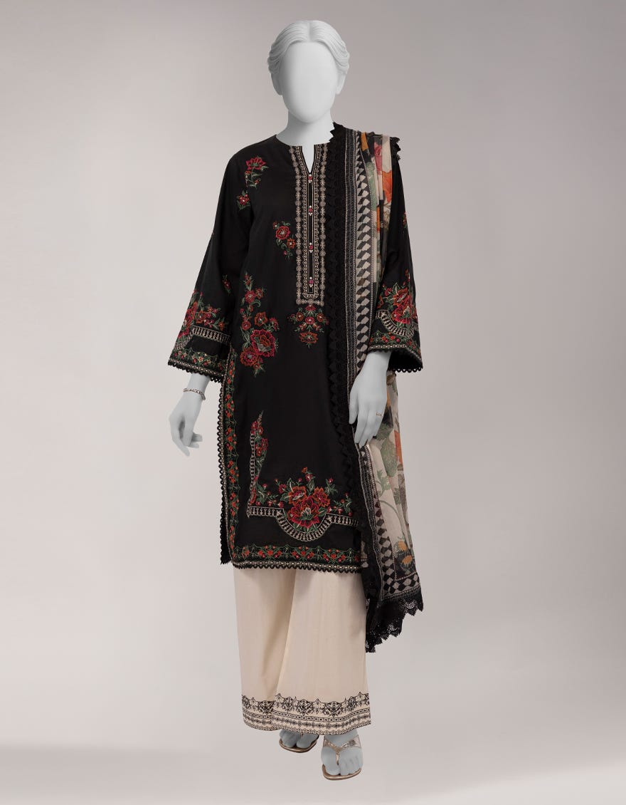 BLACK LAWN EMBROIDERED UNSTITCHED 3PC