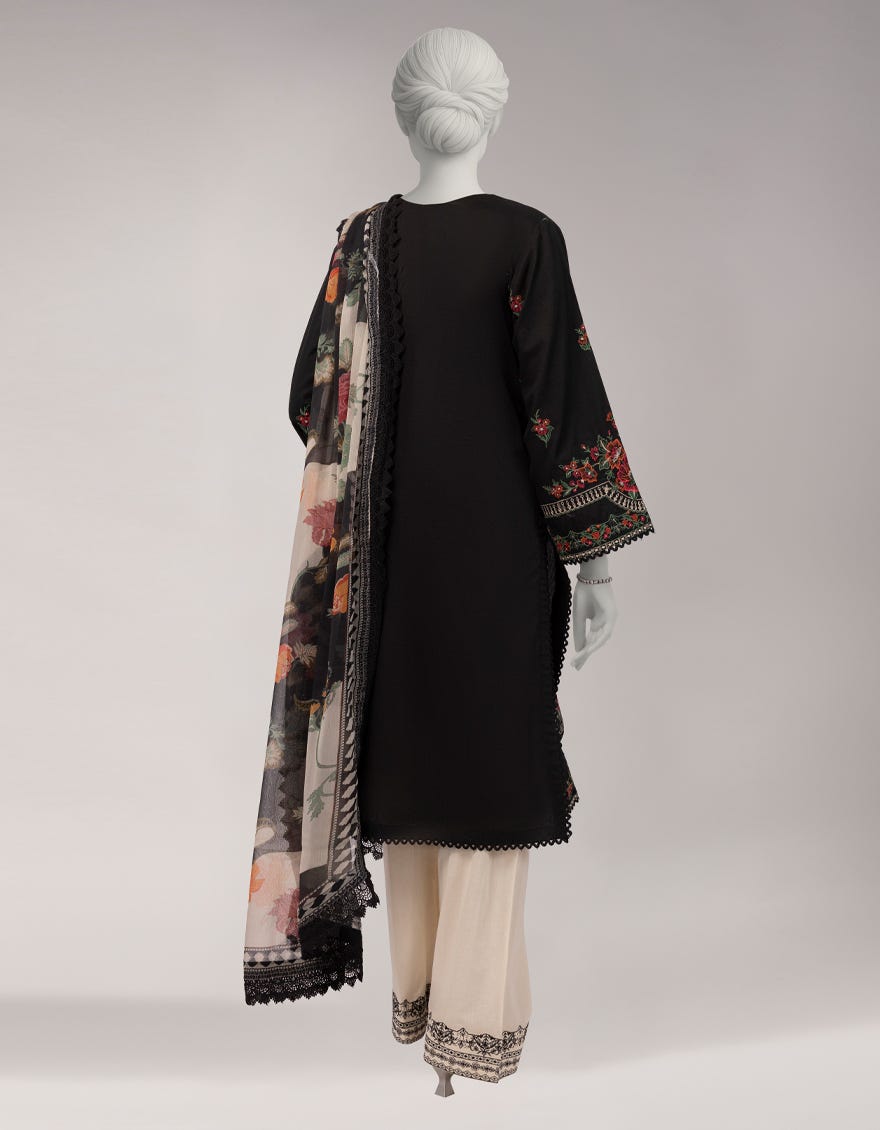 BLACK LAWN EMBROIDERED UNSTITCHED 3PC