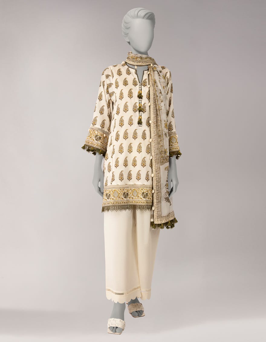 OFF WHITE LAWN PRINTED 3PC UNSTITCHED