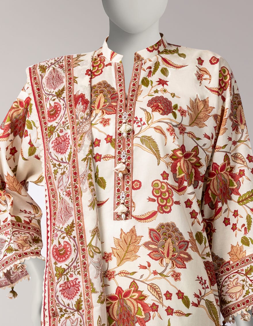 OFF WHITE LAWN PRINTED UNSTITCHED 3PC