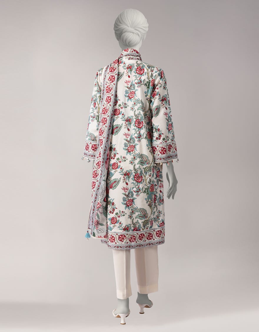 WHITE LAWN PRINTED UNSTITCHED 3PC