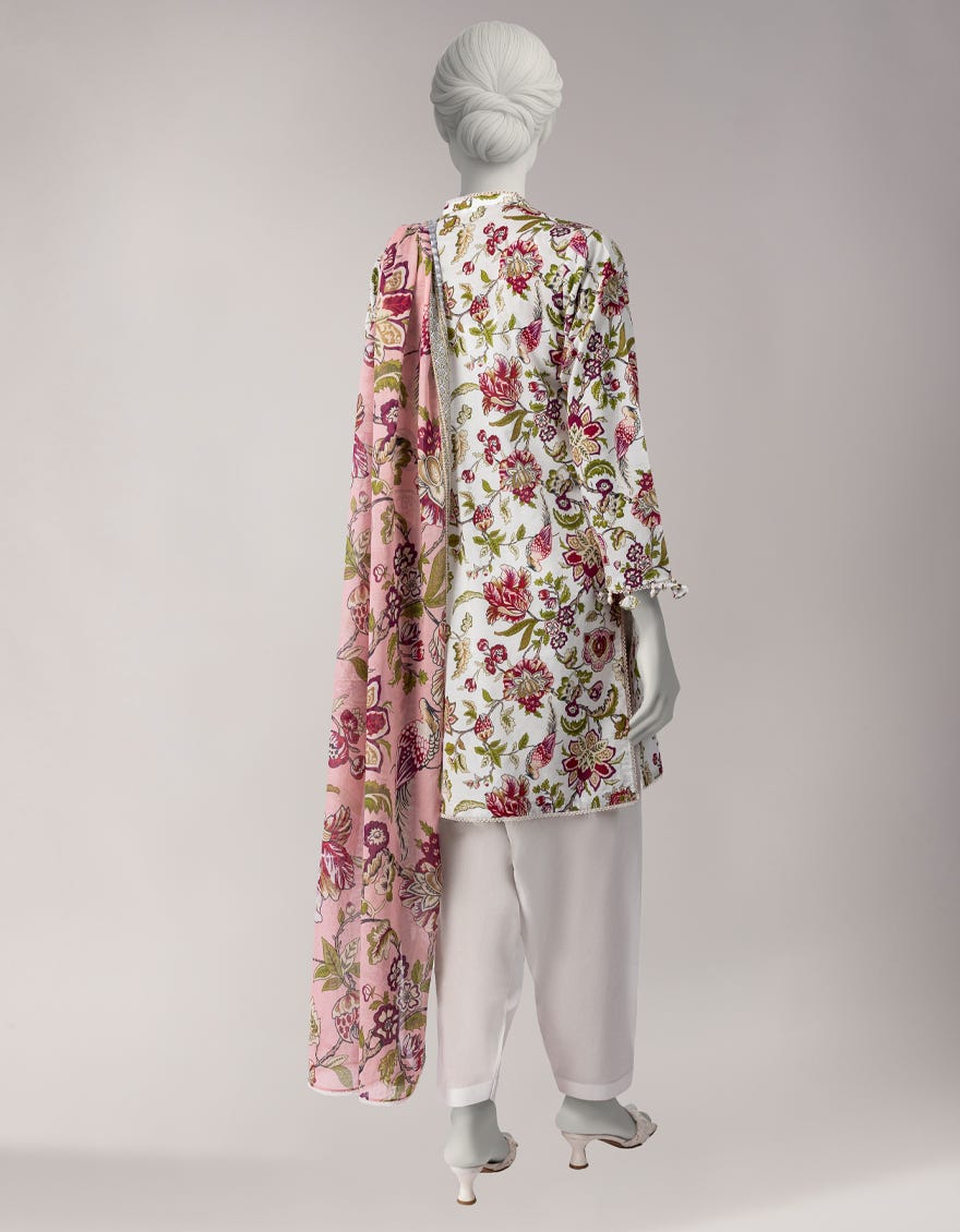 WHITE LAWN PRINTED UNSTITCHED 3PC