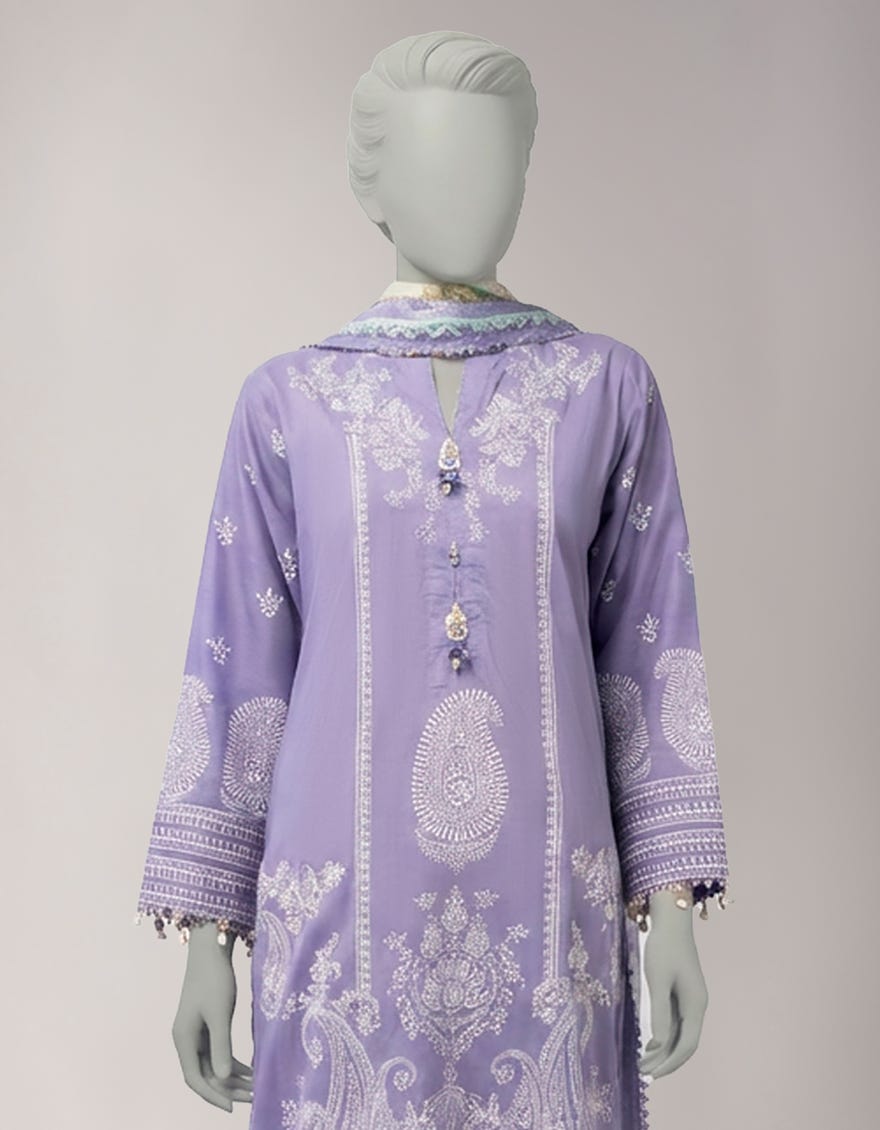 PURPLE LAWN PASTE PRINTED UNSTITCHED 3PC