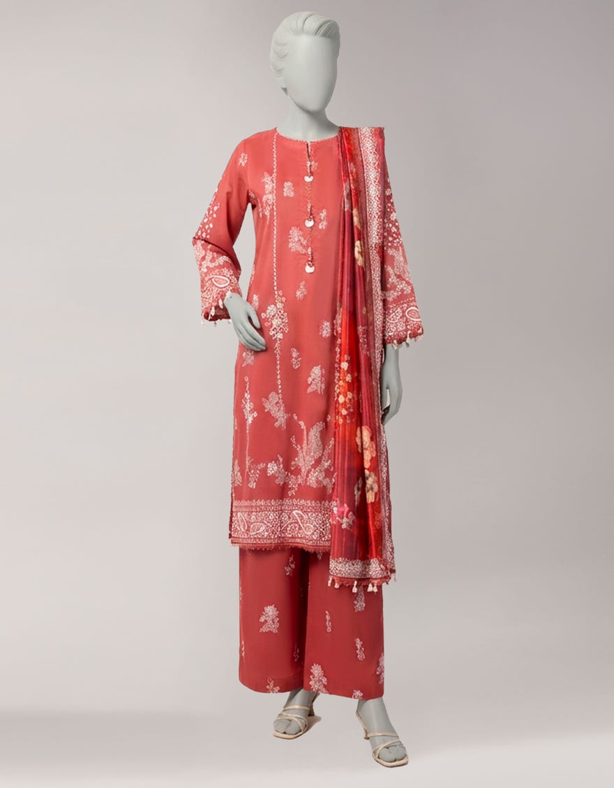 PINK LAWN PASTE PRINTED UNSTITCHED 3PC