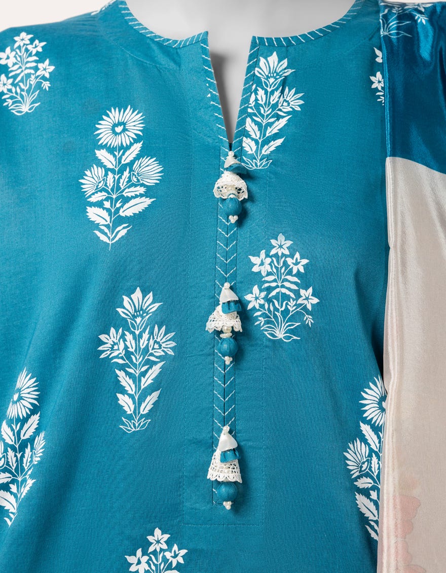 BLUE LAWN PASTE PRINTED UNSTITCHED 3PC