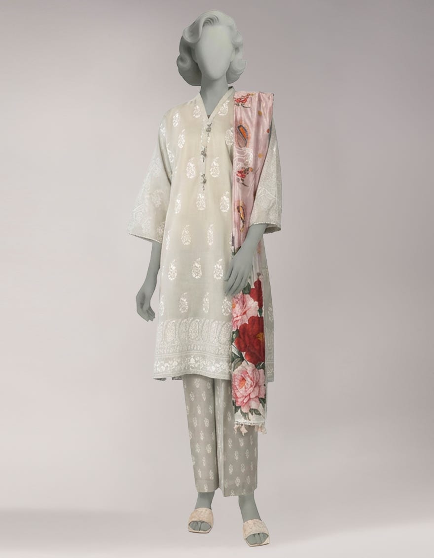 GREY LAWN PASTE PRINTED UNSTITCHED 3PC