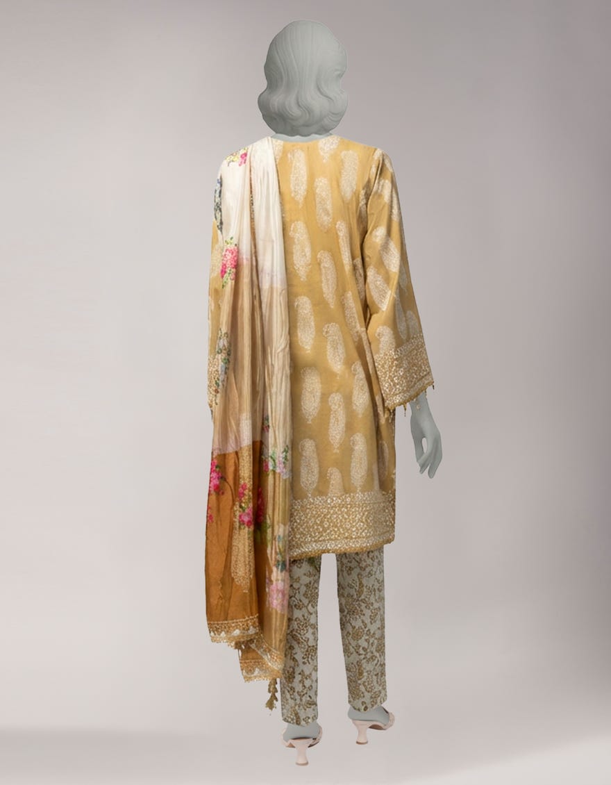 BEIGE LAWN PASTE PRINTED UNSTITCHED 3PC