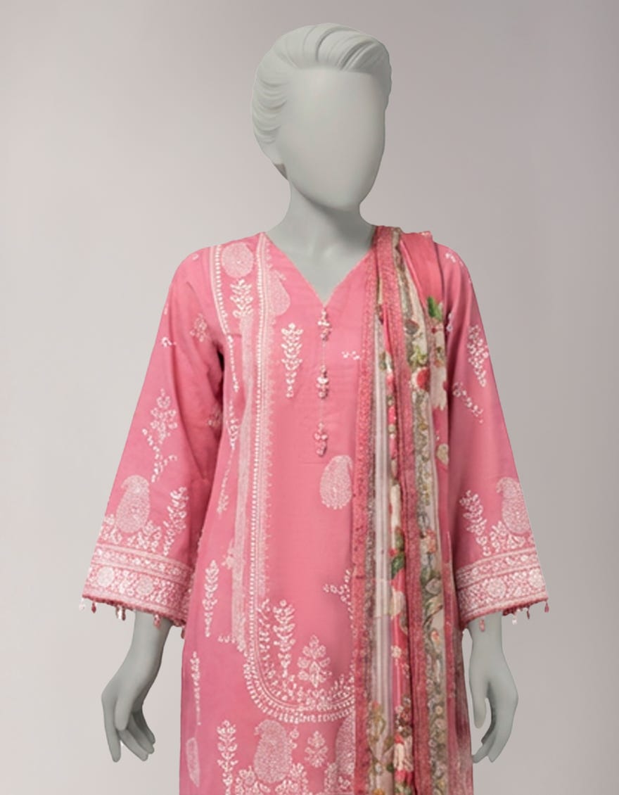 PINK LAWN PASTE PRINTED UNSTITCHED 3PC