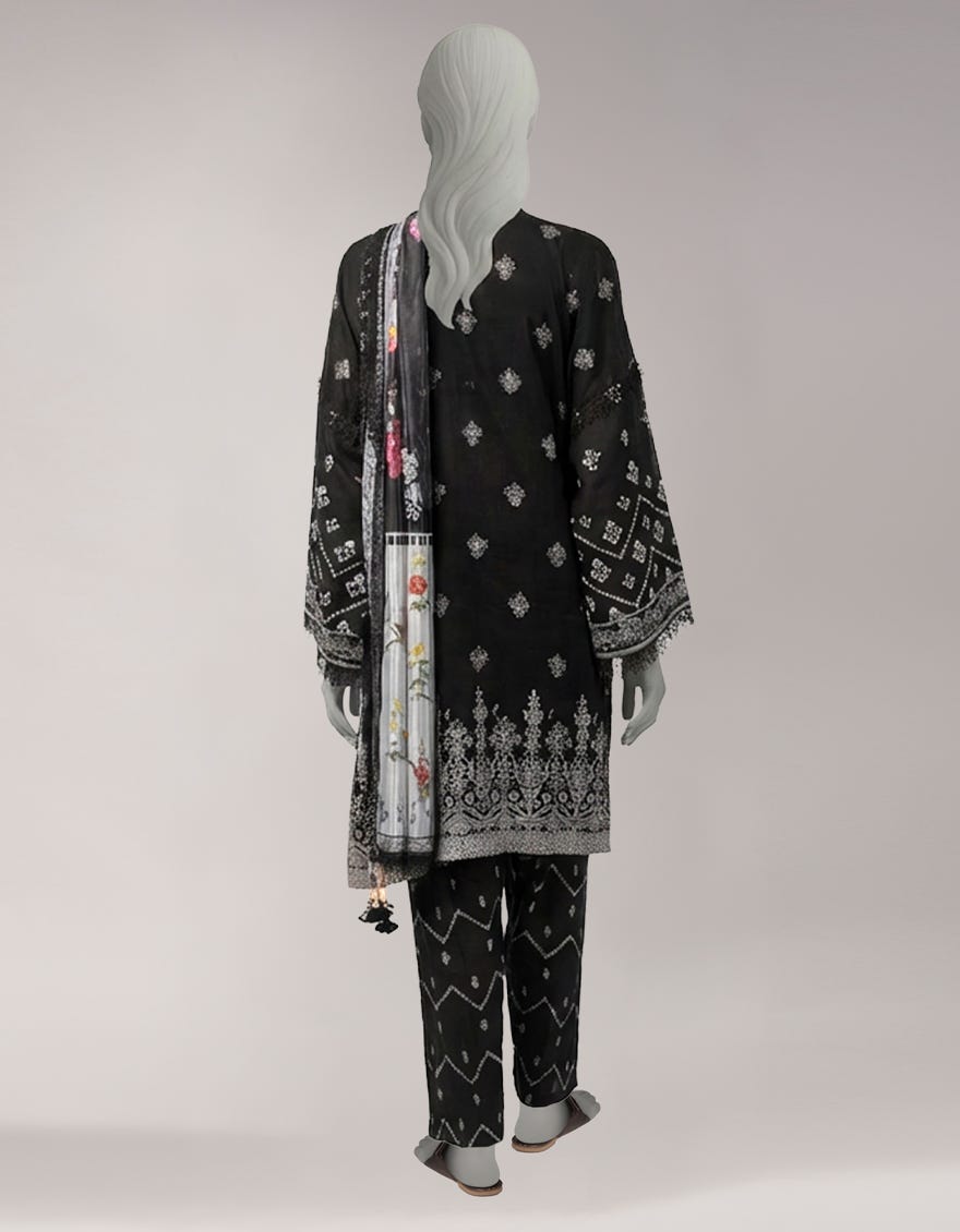 BLACK LAWN PASTE PRINTED UNSTITCHED 3PC