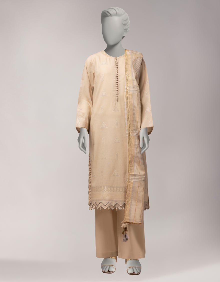 BEIGE JACQUARD DYED UNSTITCHED 3PC