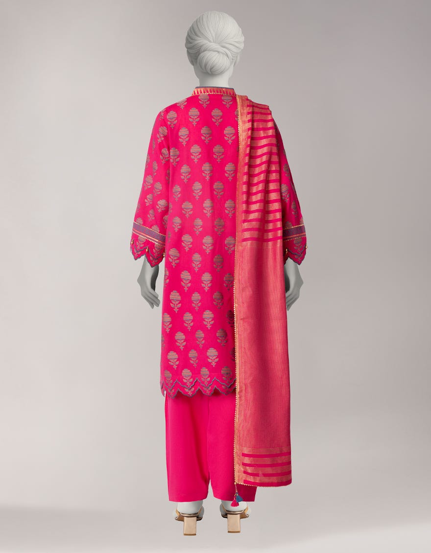 PINK JACQUARD DYED UNSTITCHED 3PC