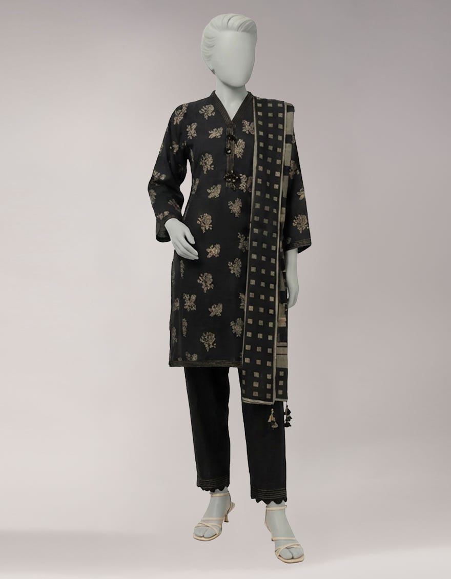 BLACK JACQUARD DYED UNSTITCHED 3PC