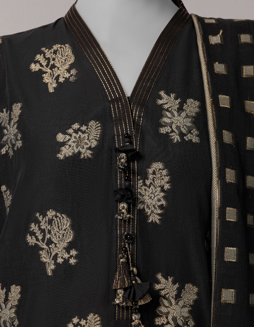 BLACK JACQUARD DYED UNSTITCHED 3PC