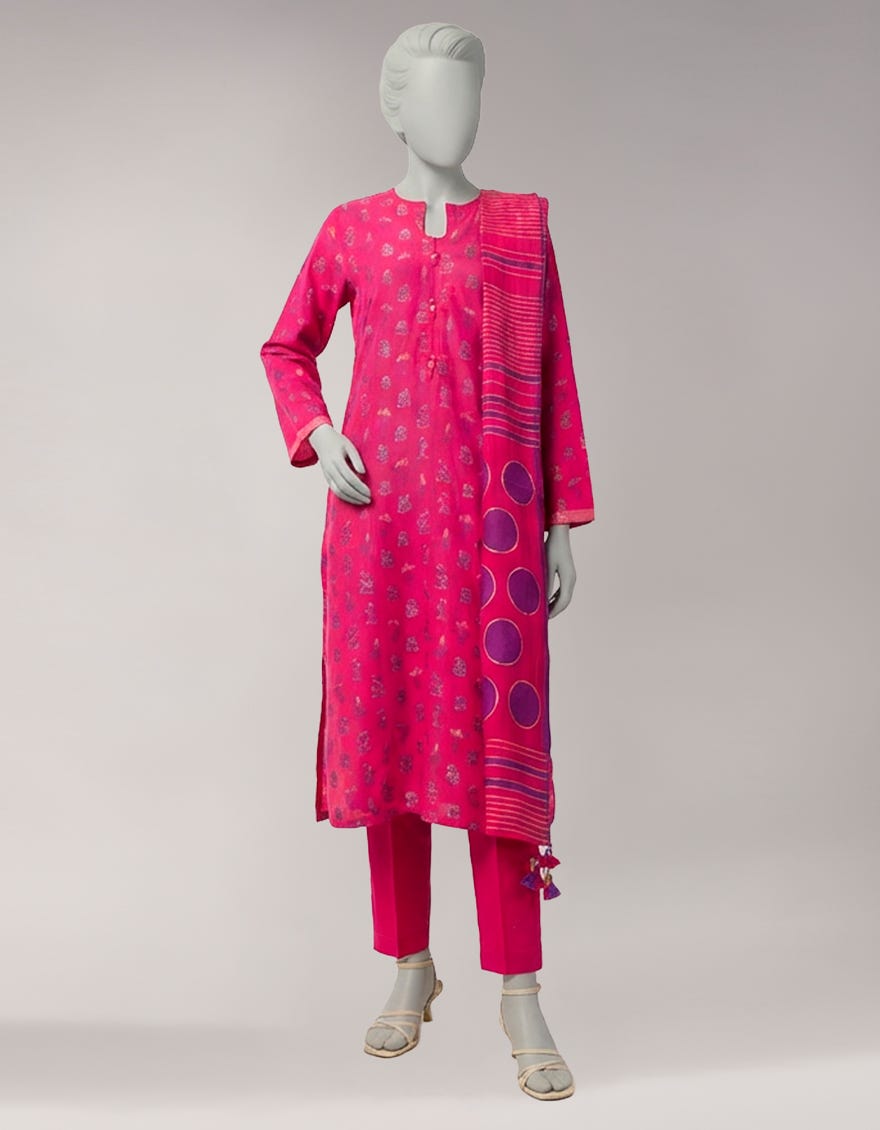 PINK JACQUARD DYED UNSTITCHED 3PC