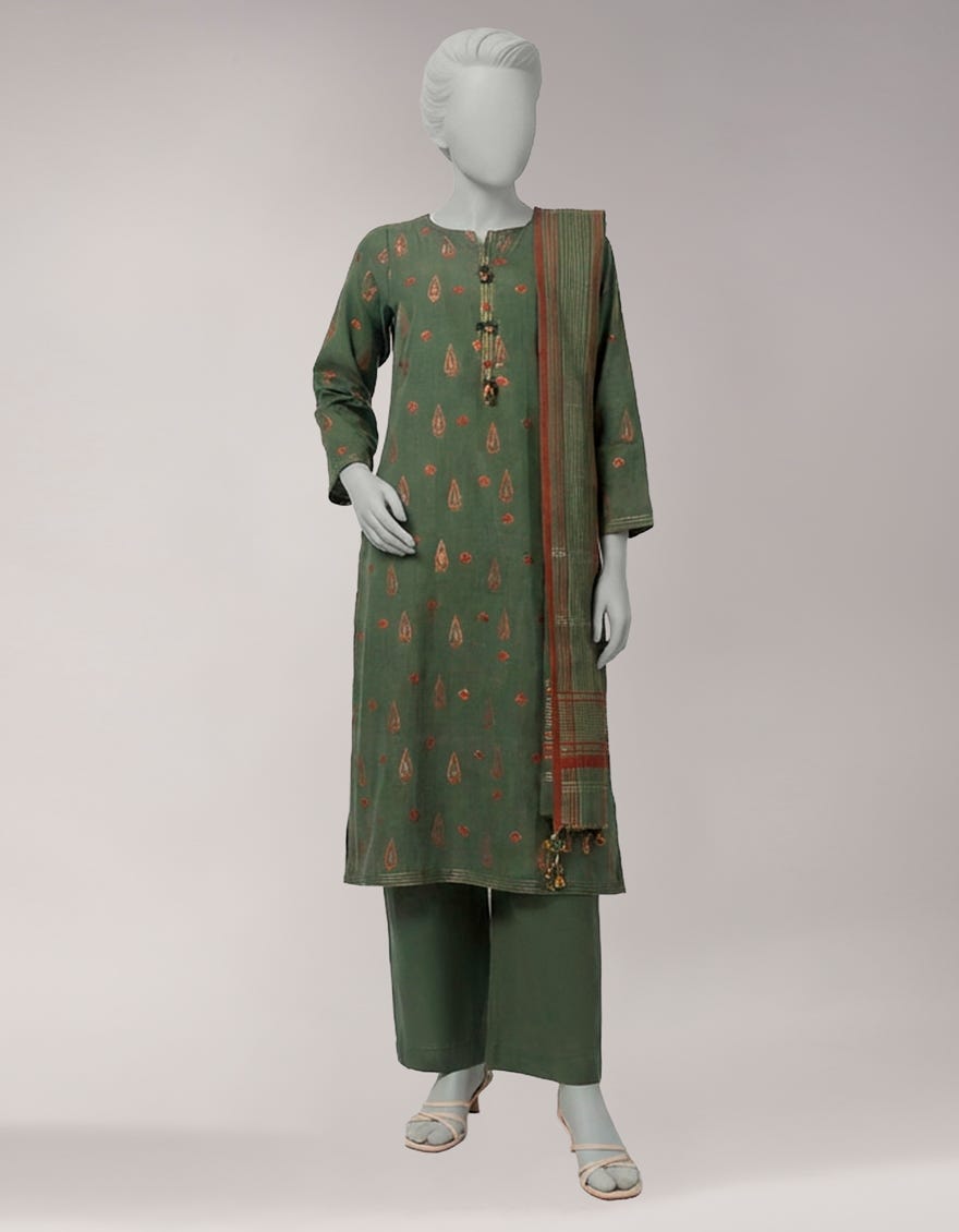 GREEN JACQUARD DYED UNSTITCHED 3PC