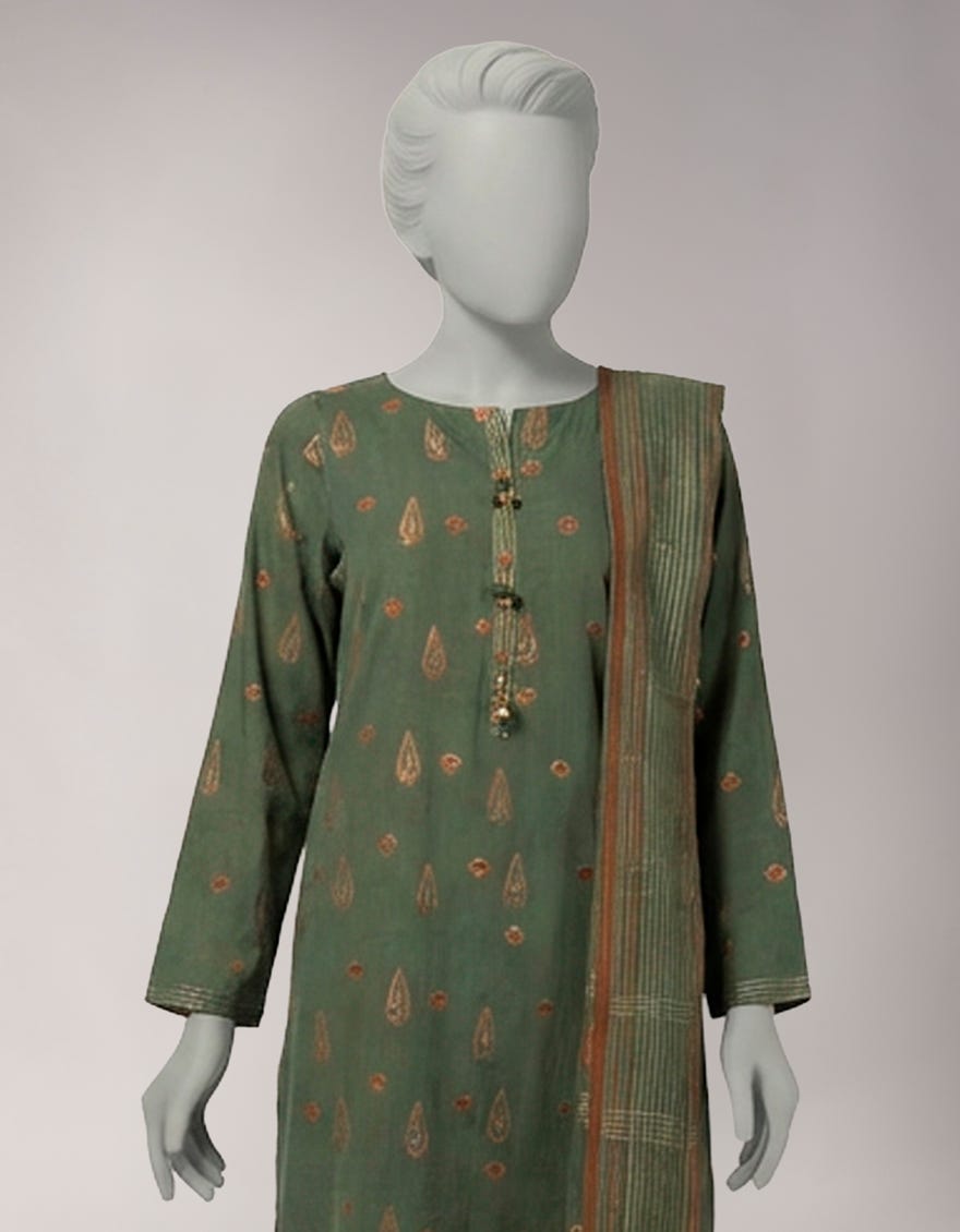 GREEN JACQUARD DYED UNSTITCHED 3PC