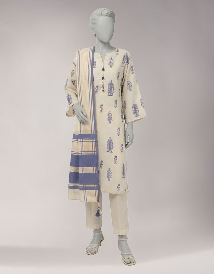 OFF WHITE JACQUARD DYED UNSTITCHED 3PC